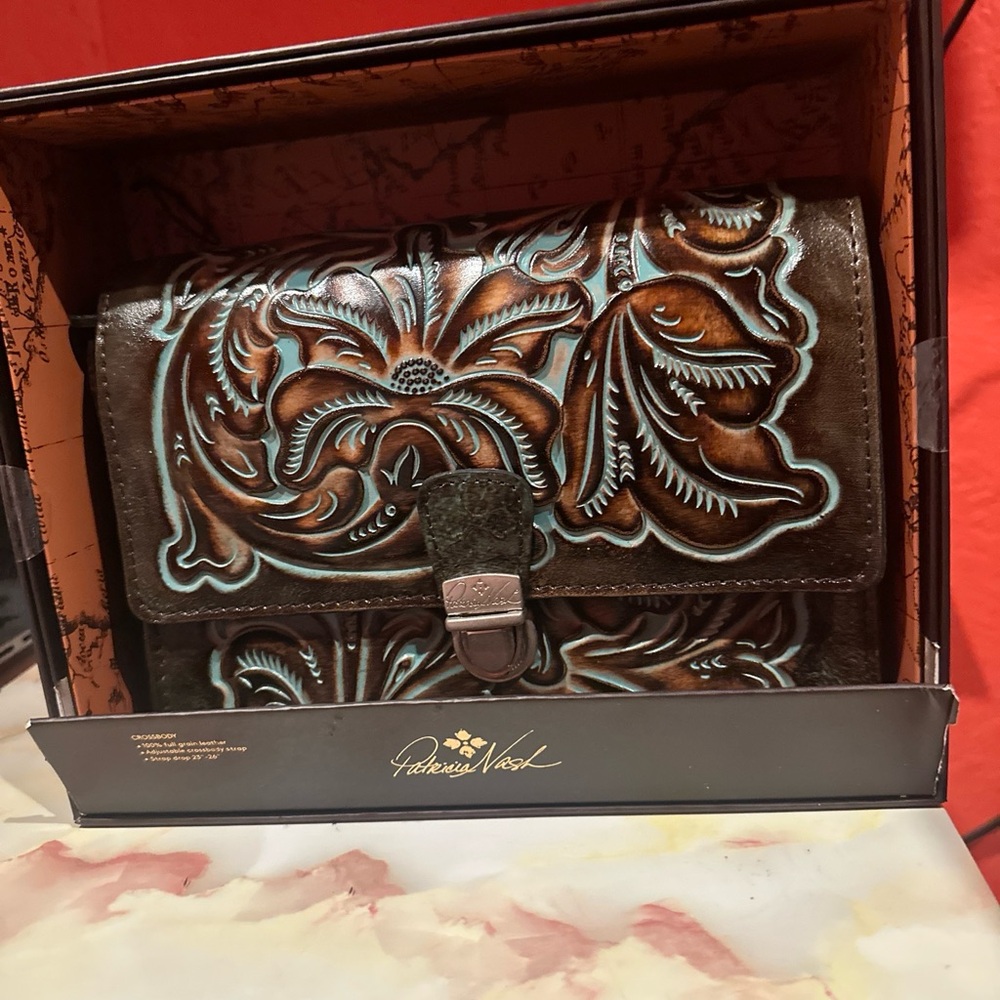 Patricia Nash Brown and Turquoise Crossbody Bag